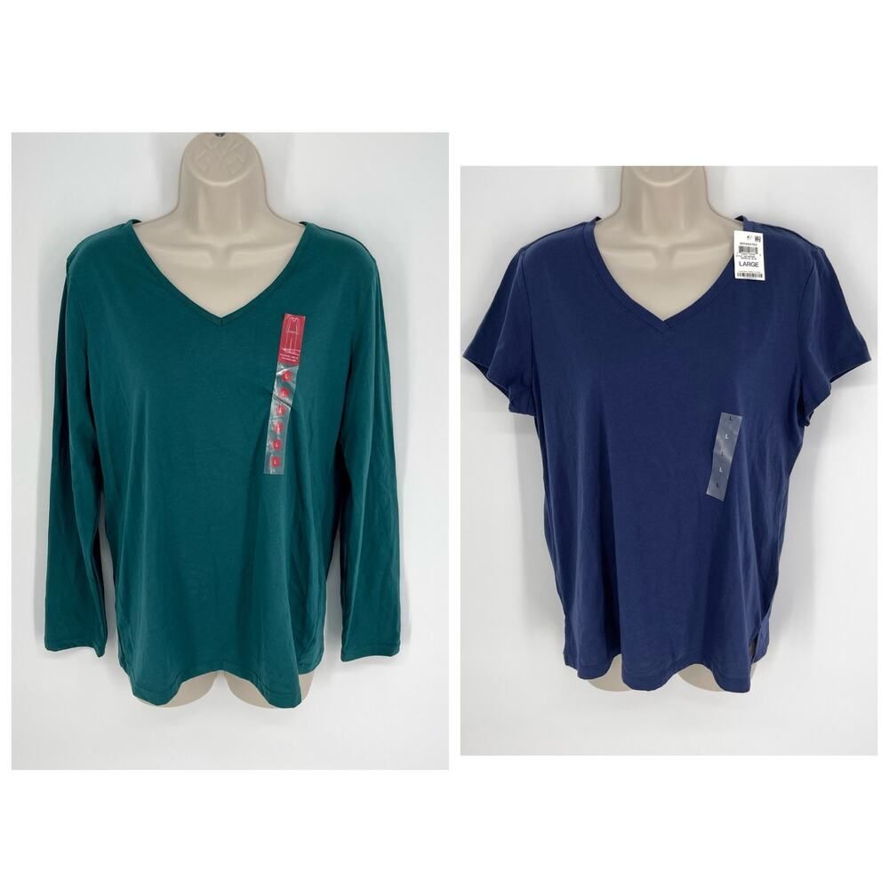 Charter Club Womens 2 Pc Sleep Shirts Mixed Styles NEW Sz L Blue Green V-Neck